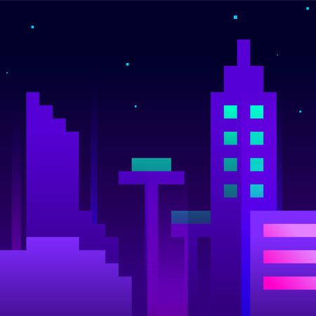 Retro Futuristic Neon Night Texture Background, Purple Pixel artのイラスト素材