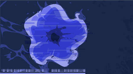 Flat Futuristic Artwork of Blooming Digital Flower, Dark Purple on Dark Blue Backgroundのイラスト素材