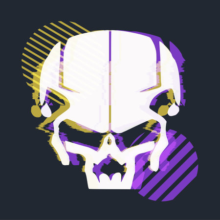 Cyberpunk Styled Cyborg Skull Illustration with Color Leak and Trendy Art Particleのイラスト素材