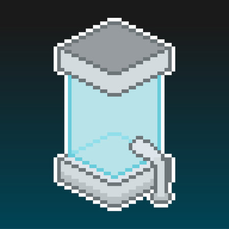 Squared Futuristic Cryo Tube, Pixelated Art, Isolated with Neon Blue Gradient Backgroundのイラスト素材