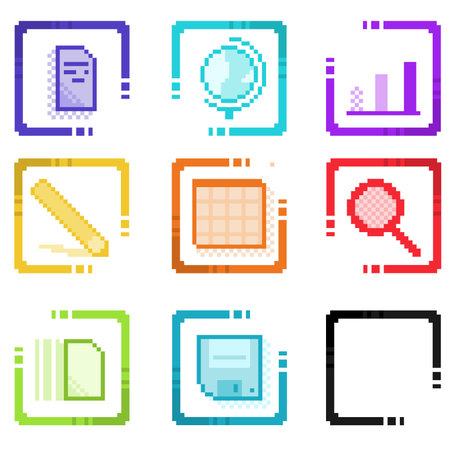 Elements of Multi color Pixelated Office Icons, Modern Art Styleのイラスト素材