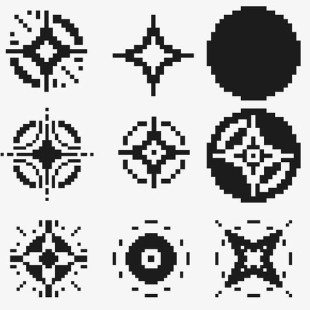 Pixelated Icon Set of Shining Stars Effect Templateのイラスト素材