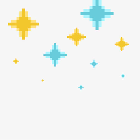 Blue and Yellow Glitter Stars, Pixelated Art with White Backgroundのイラスト素材