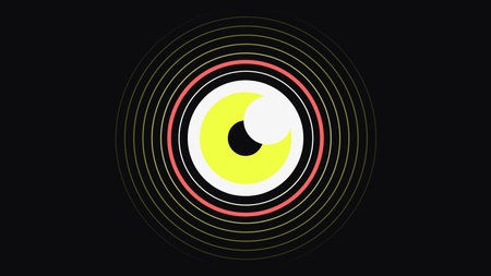 Looking Eye with Hypnotize Line Wave on Black Background, Abstract Flat Concept Illustration