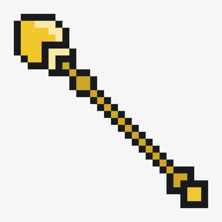 Pixel Golden Wand Icon, Isolatedのイラスト素材