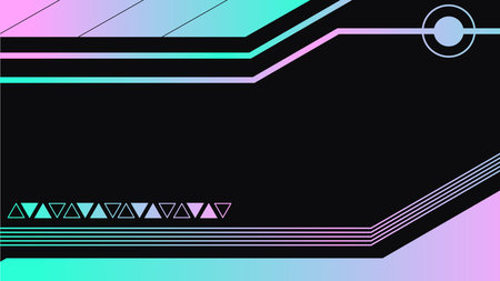 Futuristic Neon Cyan and Pink Gradient Cybernetic Lines Frame Template with Dark Black Backgroundのイラスト素材