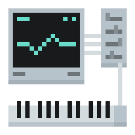 Pixel Art Styled Computer Controlled Synthesizer Kit Icon, Isolatedのイラスト素材