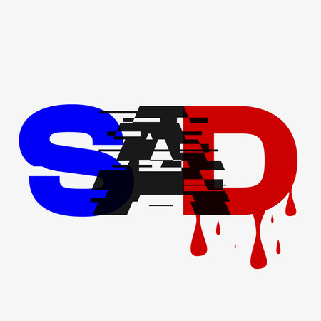 Sad Tri-colored Text Typography Art, Grunge Style, White Backgroundのイラスト素材