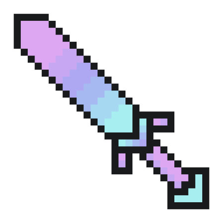 Holographic Blue and Pink Magic Sword, Isolated, Pixel Art Styleのイラスト素材