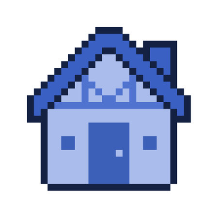 Pixelated Blue Rural House, Isolatedのイラスト素材