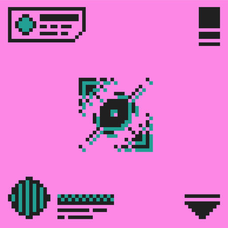 Abstract Pixel Art Bold Brutalism Tiny Sign, Pink Backgroundのイラスト素材