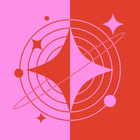 Flat Y2K Two Color Pink and Red Star with Waves Line Texture Backgroundのイラスト素材