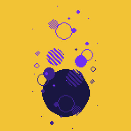 Pixelated Fizzing Purple Circle Illustration, Yellow Backgroundのイラスト素材