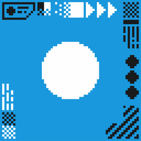 Pixel Art Blue Background with Bold Style Shapes Frame Template and White Circleのイラスト素材