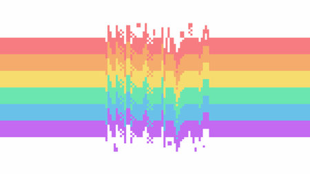 Broken Glitched Pastel Rainbow Lines Template, Pixel Art Illustrationのイラスト素材