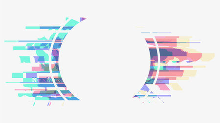 White Rippling Line Circle with Glitch Stain effect Template Backgroundのイラスト素材