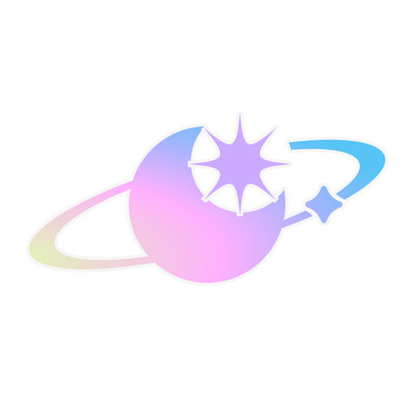 Hologram Saturn with orbit Ring, Y2K Style Icon Symbolのイラスト素材