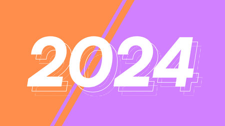 Minimal Motion 2024 New Year Numeric Typography Template, Pink-Orange Background