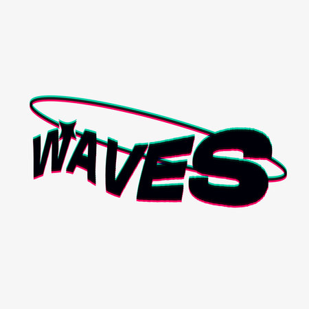 WAVES warped black typography and orbit lines with Color Leak, Y2K Flat Styleのイラスト素材