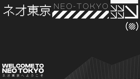 Monochrome Style Neo-Tokyo typography in Japanese and English with Abstract Shape Frame, Black Backgroundのイラスト素材