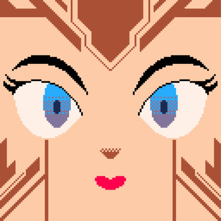 futuristic Cosmetic Decoration on Woman Face, Pixel Art Style Abstract Illustrationのイラスト素材