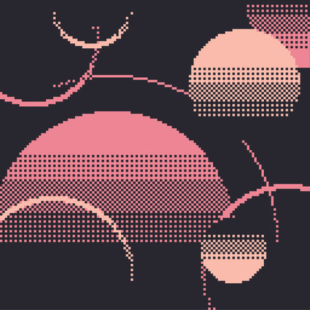 Pixel Art Style Low Color Pink and Cream Colored Circle on Dark Blue Background, Abstract Illustrationのイラスト素材