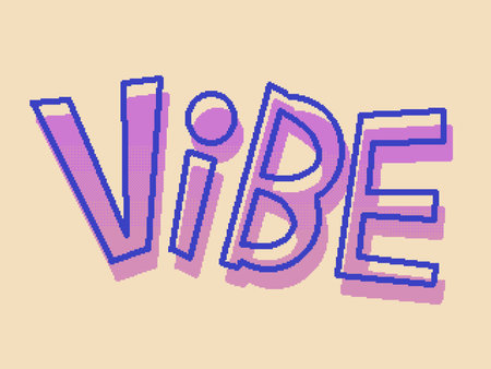 Pixel Art Style of 'VIBE' Comical Typography, Dark Blue Outline with  Pink Dithered Gradientのイラスト素材