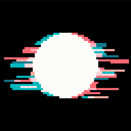 Pixel Glitch white Energy Circle on Black Background illustrationのイラスト素材