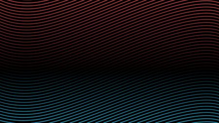 Glowing Red and Cyan Gradient Stripe Waves from Black, Abstract Background