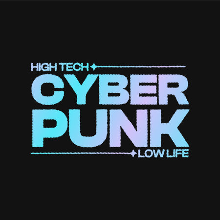 Bold Brutalism Cyberpunk Blue and Pink Gradient Typography with Heavy fuzz effect on Black Backgroundのイラスト素材