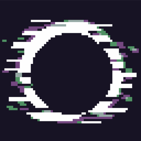 Glitched Pixel Art Eclipse Circle Template on Dark Backgroundのイラスト素材