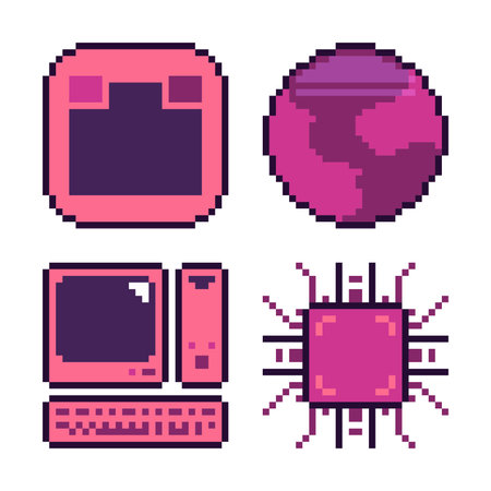Pink Pixel Art Icon Mini Set, Internet and Connectionsのイラスト素材