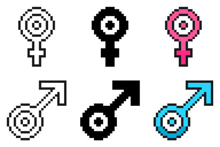 Pixel Art Set of Gender Symbol of Male and Femaleのイラスト素材