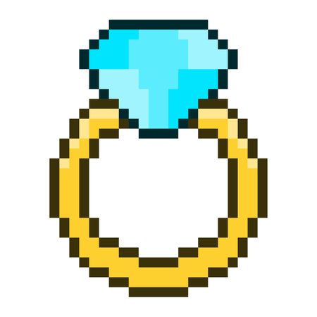Blue Diamond Ring, Pixel Art Icon, Isolatedのイラスト素材