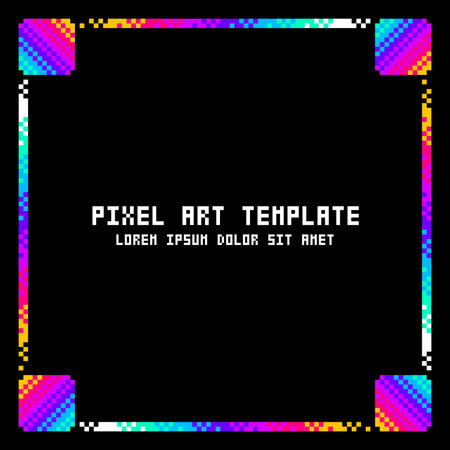 Cyberpunk Bright Neon Chrome Pixel Art Minimal Frame Template, Black Backgroundのイラスト素材