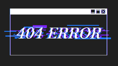 White Interface Dialog and 404 Error Typography with Blue and Purple Glitch Effectsのイラスト素材