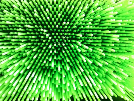 Striking Pin Line Explodes from central focus, Bright Green Toneの写真素材