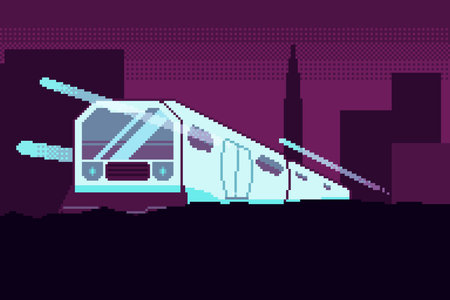 Running Modern Train at Night, Pixel Art Illustration Concept Art