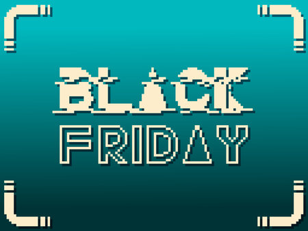 Beige Abstract Black Friday Sale Typography with Border, Blue Gradient Background, Pixel Art Style Illsutration Templateのイラスト素材