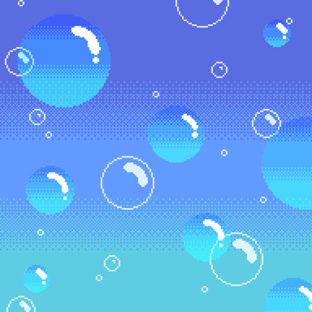 Abstract Blue Floating Bubbles in Deep Dithered Gradient Backgroundのイラスト素材
