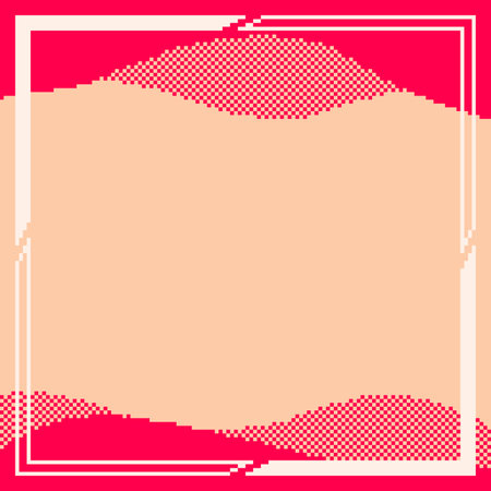 Pixel Art Styled Beige Background with  Red Waves and White Frame Border Templateのイラスト素材