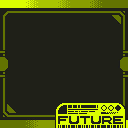 Futuristic High Tech Acid Green Halftone Interface Frame with Dark Green Background, Pixel Art Styleのイラスト素材
