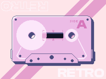 Retro Oriented Minimal Pink Pixel Art Style Transparent Cassette Tape Concept Illustration