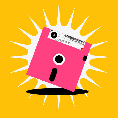 Single Pink Retro Floppy Disk with Flashing White, Flat Styled Ilustration
