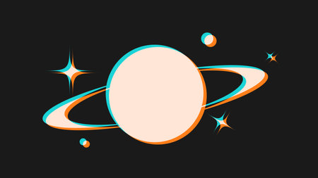 Glitched Leak Saturn and Space Illustration on Black Backgroundのイラスト素材