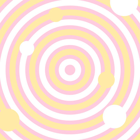 Yellow, White, Pink Circle Stripe Background with Flowing Circles, Flat Styleのイラスト素材