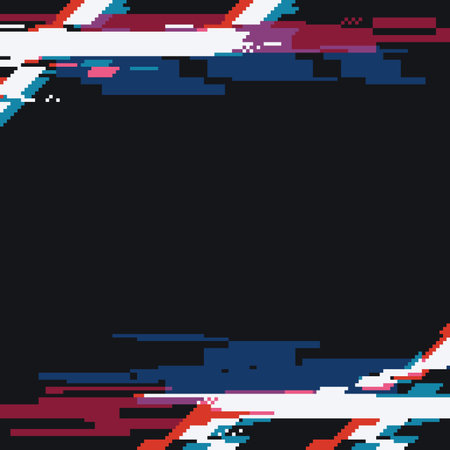 Glitched Signal Effect Futuristic Frame with Clouds and Red and Blue Light Leak, Black Background, Pixel Art Styleのイラスト素材