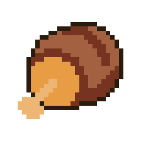 Brown Roasted Ham, Pixel Art Icon, Isolatedのイラスト素材
