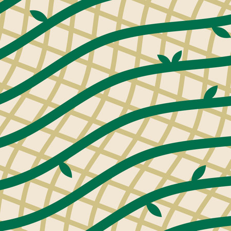 Organic Fabric with Green Vines, Abstract Environmental Flat Bold Line Backgroundのイラスト素材