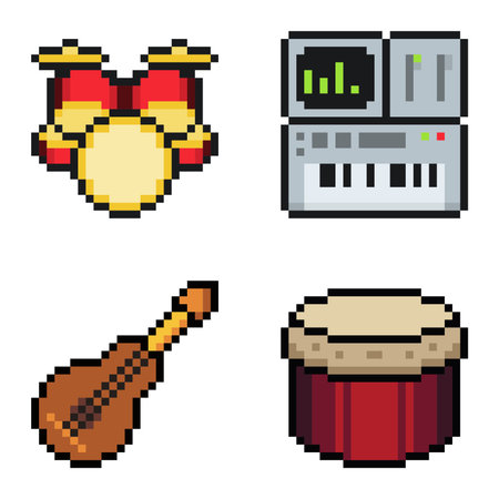 Music Instrument, Pixel Art Icon Mini Setのイラスト素材